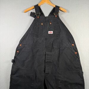 Round House Mens Black Cotton Duck Canvas Bib Overalls Made in USA 46x30 Lot 383